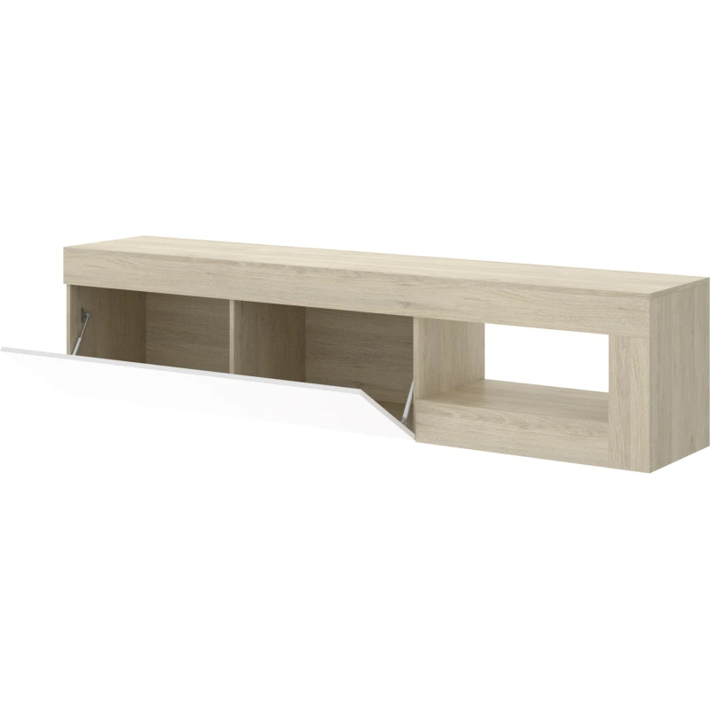 Mueble bajo para televisión con puerta + hueco blanco brillo/natural - Imagen 2