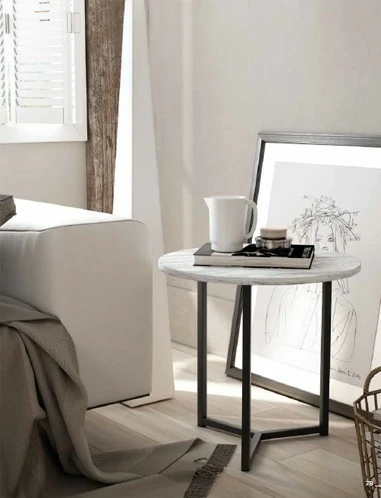 Mesa de centro redonda 50cm con estructura de metal negra