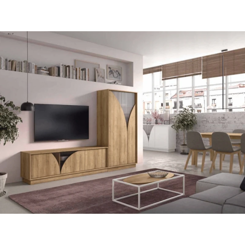 Mueble de salón con detalles de cristal en vitrina