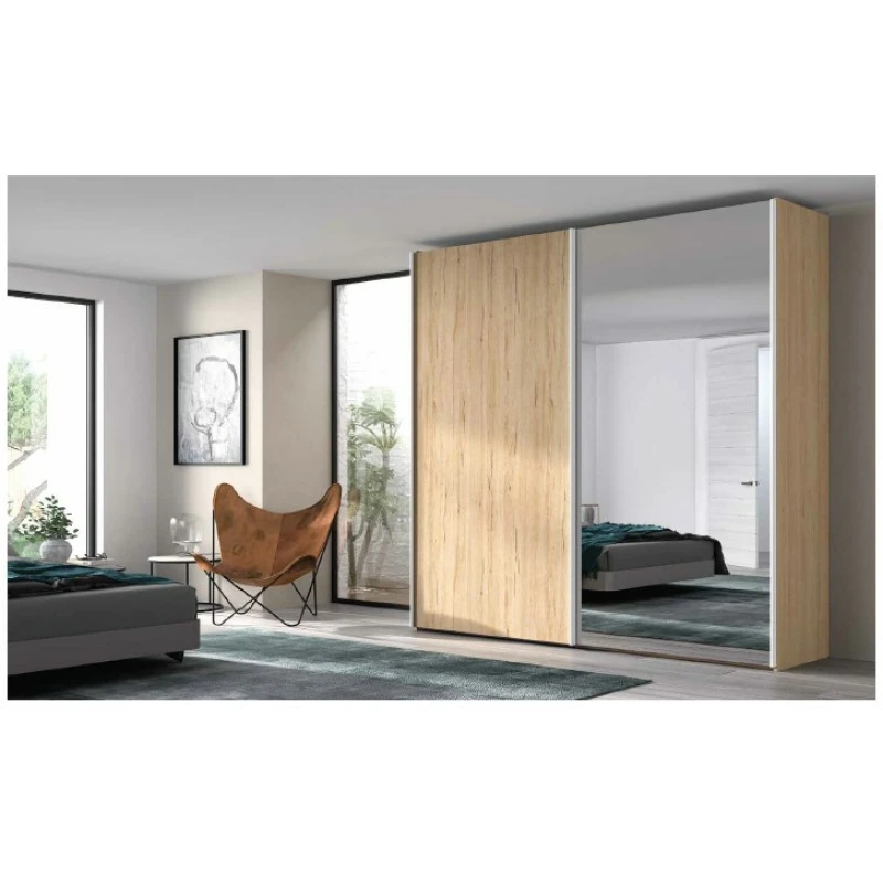 Armario 2 puertas correderas de madera color Arios con perfil blanco