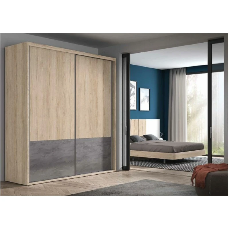 Armario dormitorio 2 puertas correderas con acabado gris Luxor