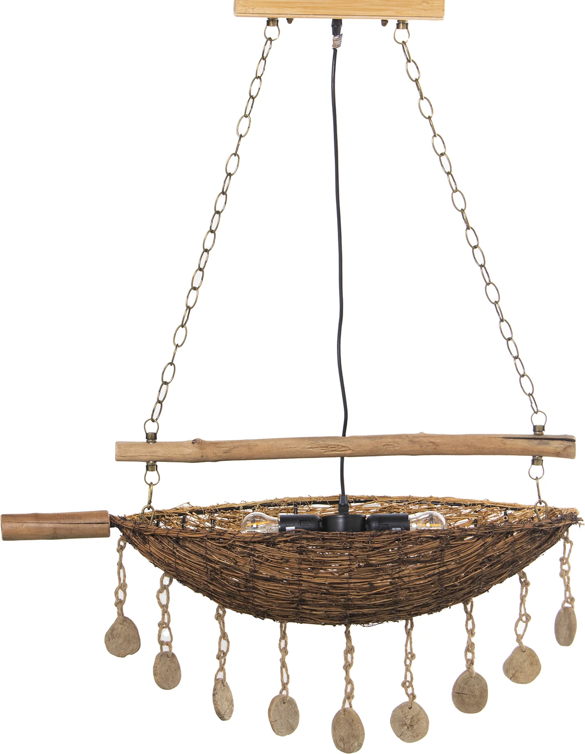 Lámpara techo bambú/madera pie dorado