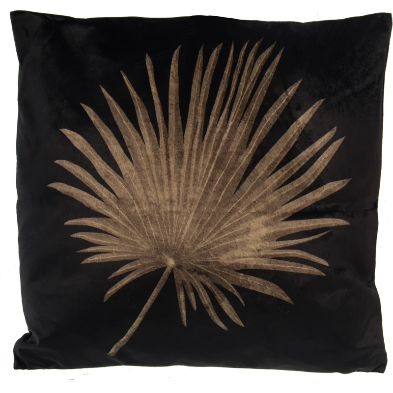 Cojín 45x45 centímetros terciopelo negro palmera dorada