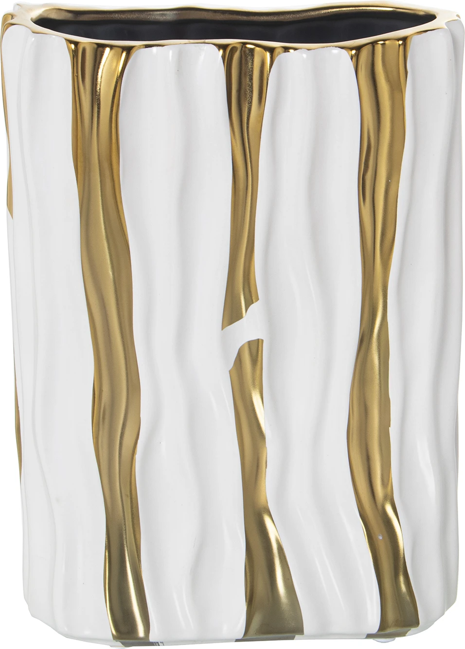 Jarrón cerámica blanco detalles dorados 25 cm