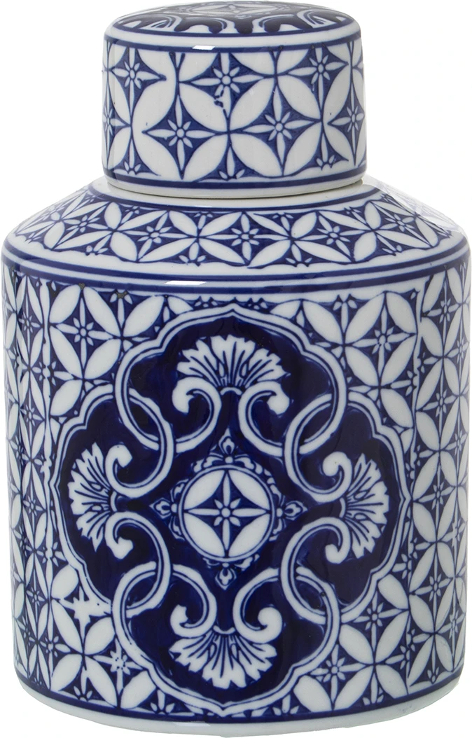 Tibor de cerámica dibujo blanco/azul 22 cm
