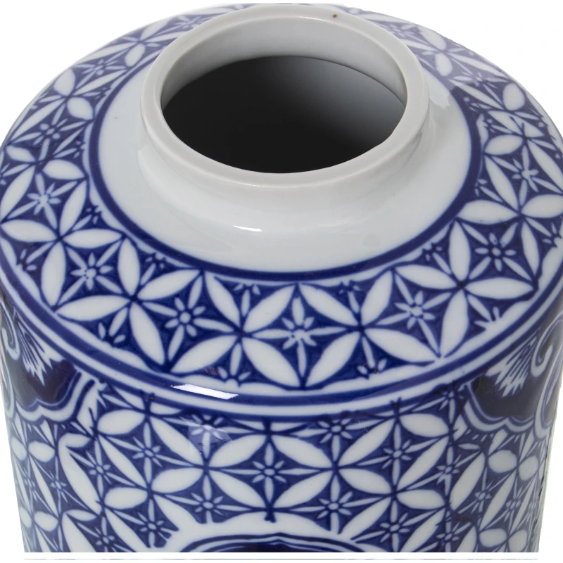 Tibor de cerámica dibujo blanco/azul 30 cm - Imagen 2