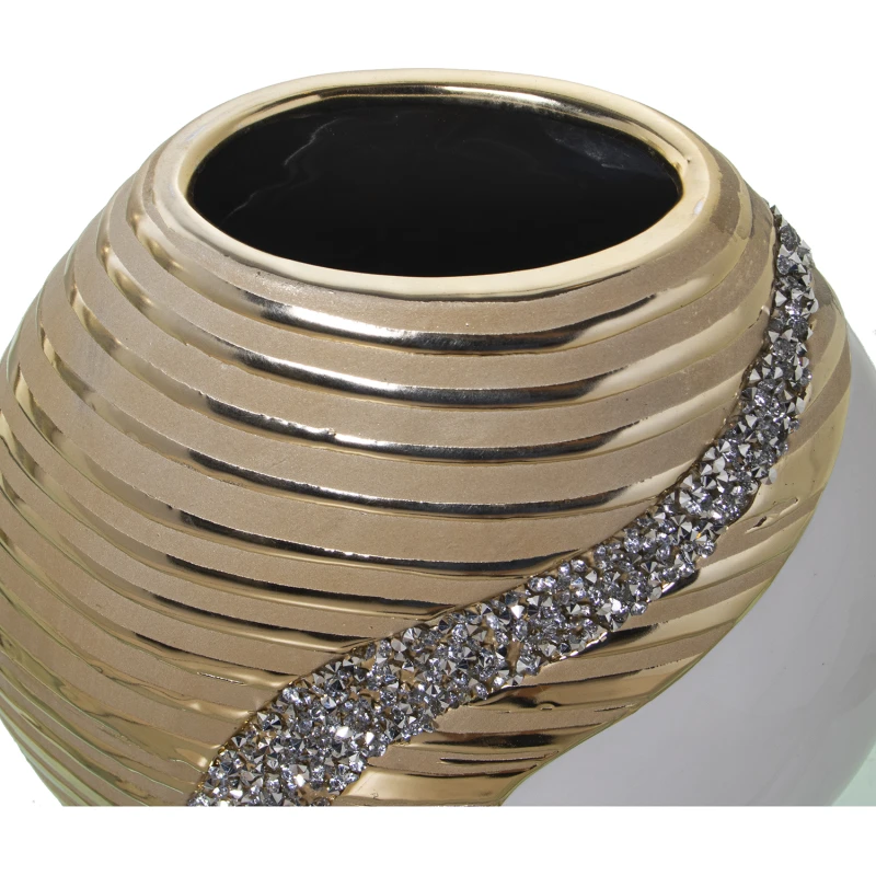 Jarrón de cerámica blanco, champagne y brillos 20 cm - Imagen 2