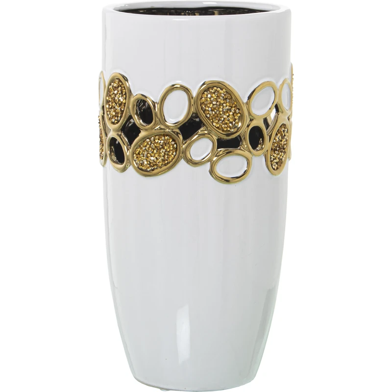 Jarrón de cerámica blanco/oro 30 cm