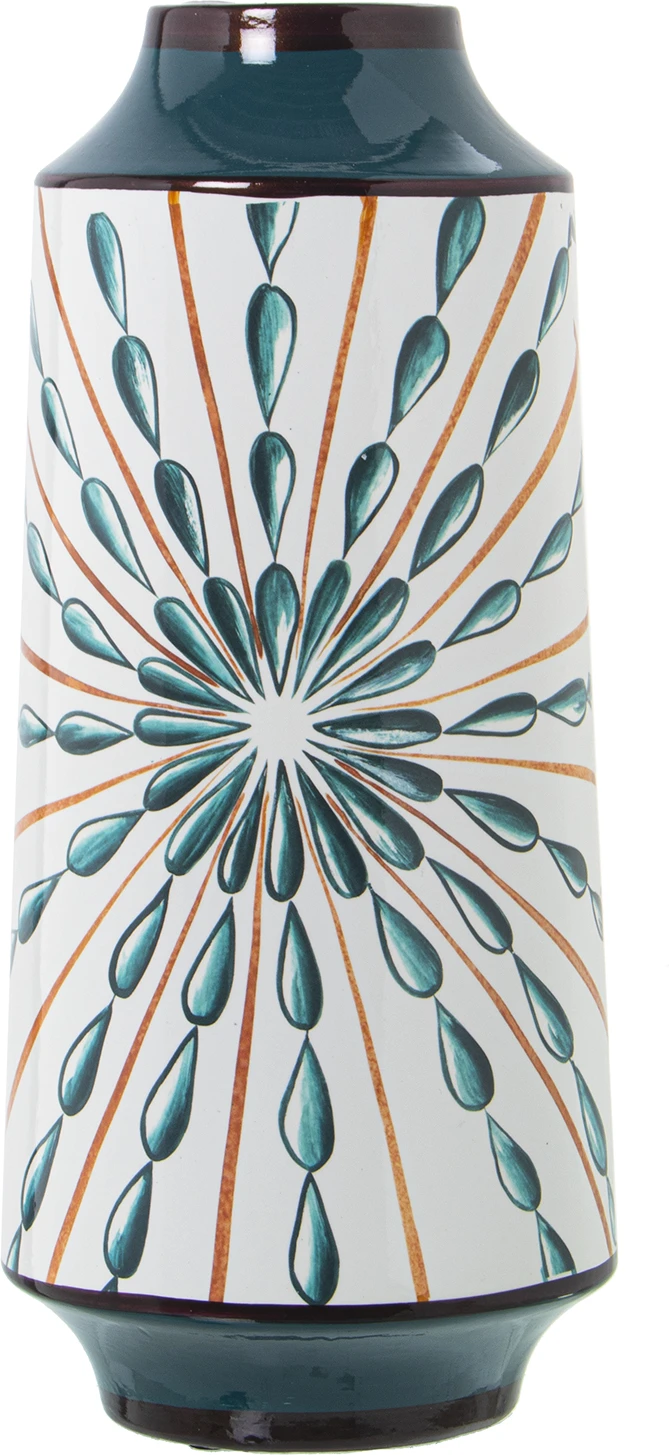 Jarrón de cerámica blanco y azul con detalles en naranja 30 cm