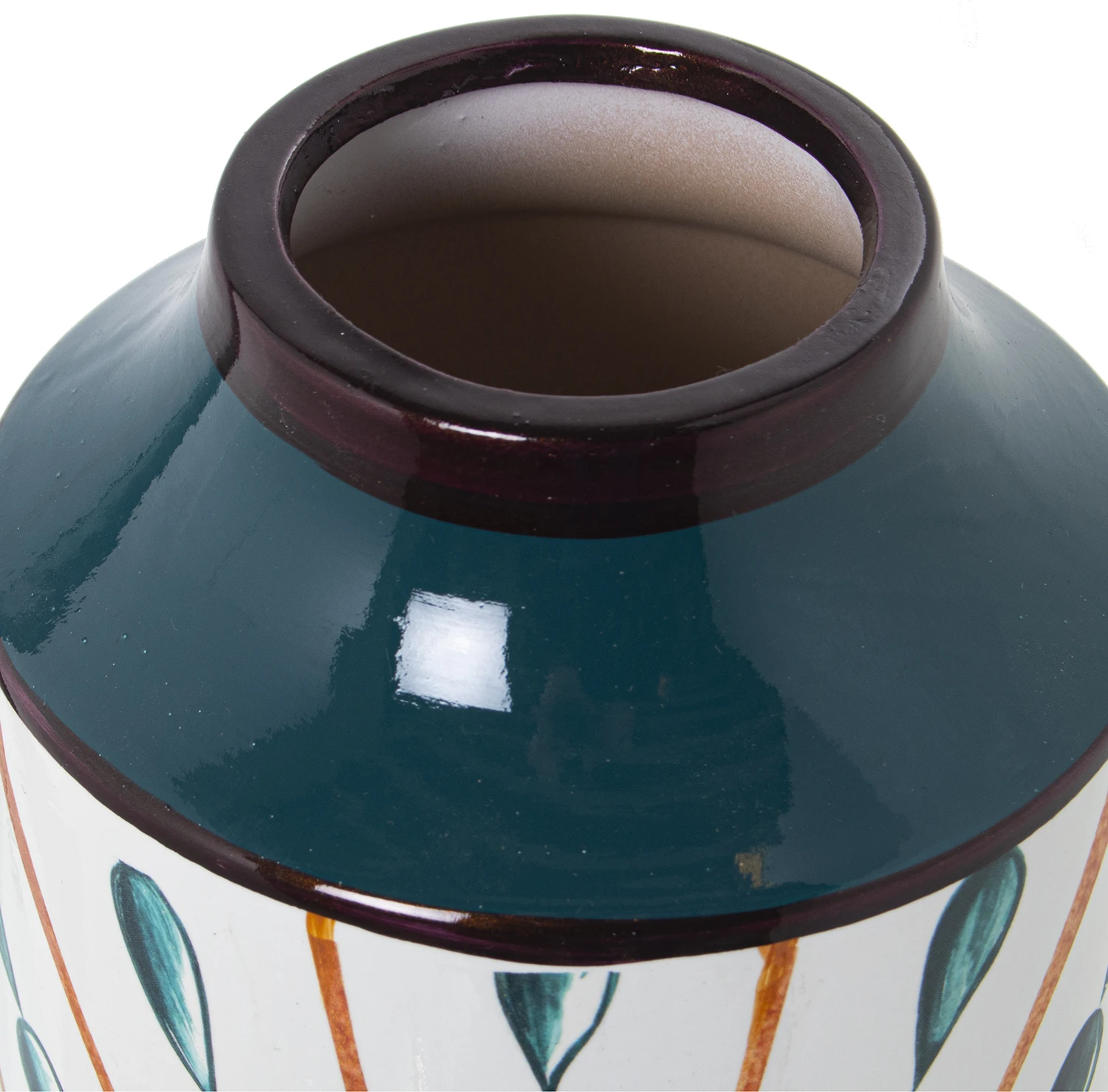 Jarrón de cerámica blanco y azul con detalles en naranja 30 cm - Imagen 2