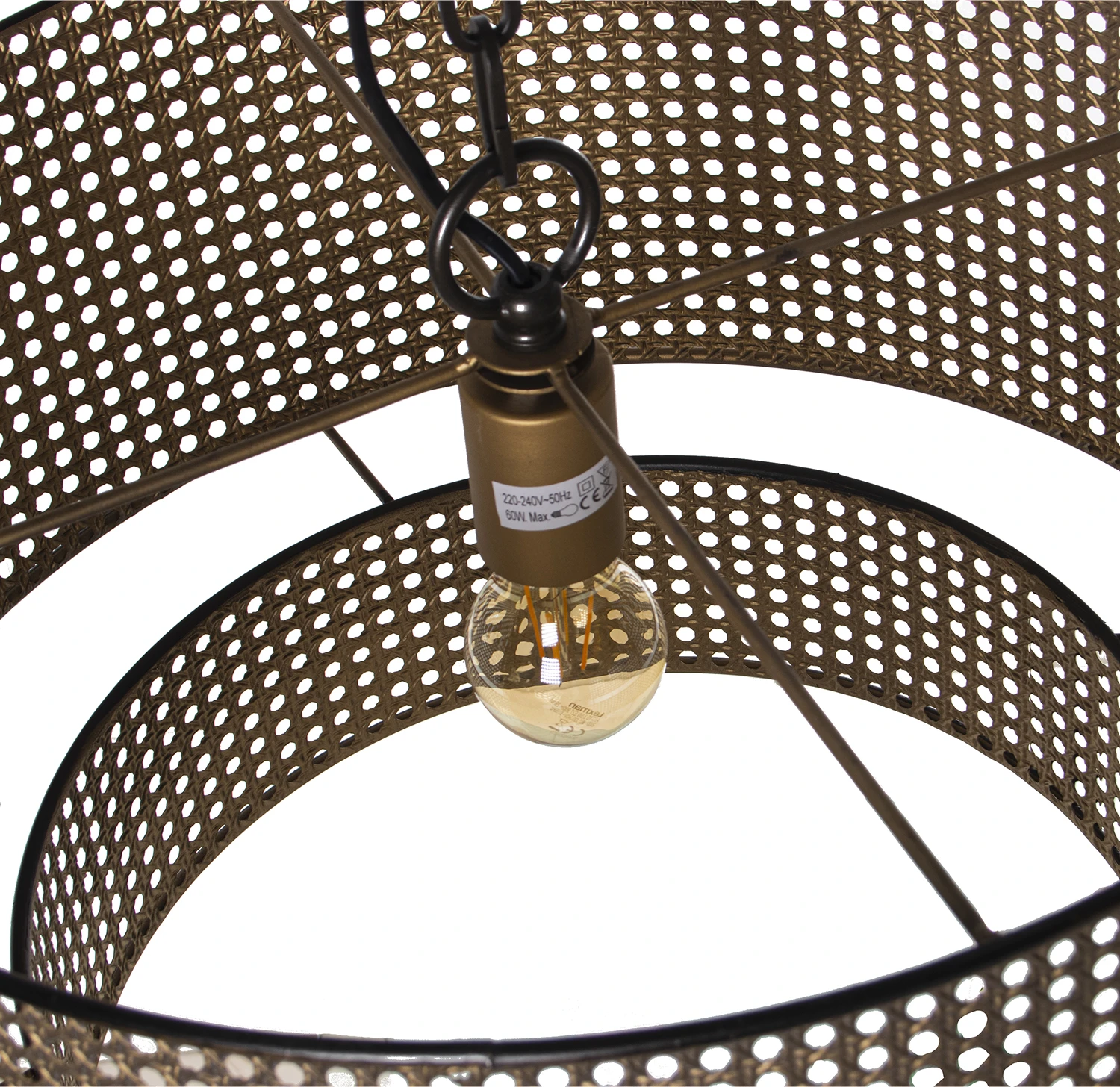 Lampara de techo de metal dorado imitando al mimbre - Imagen 2