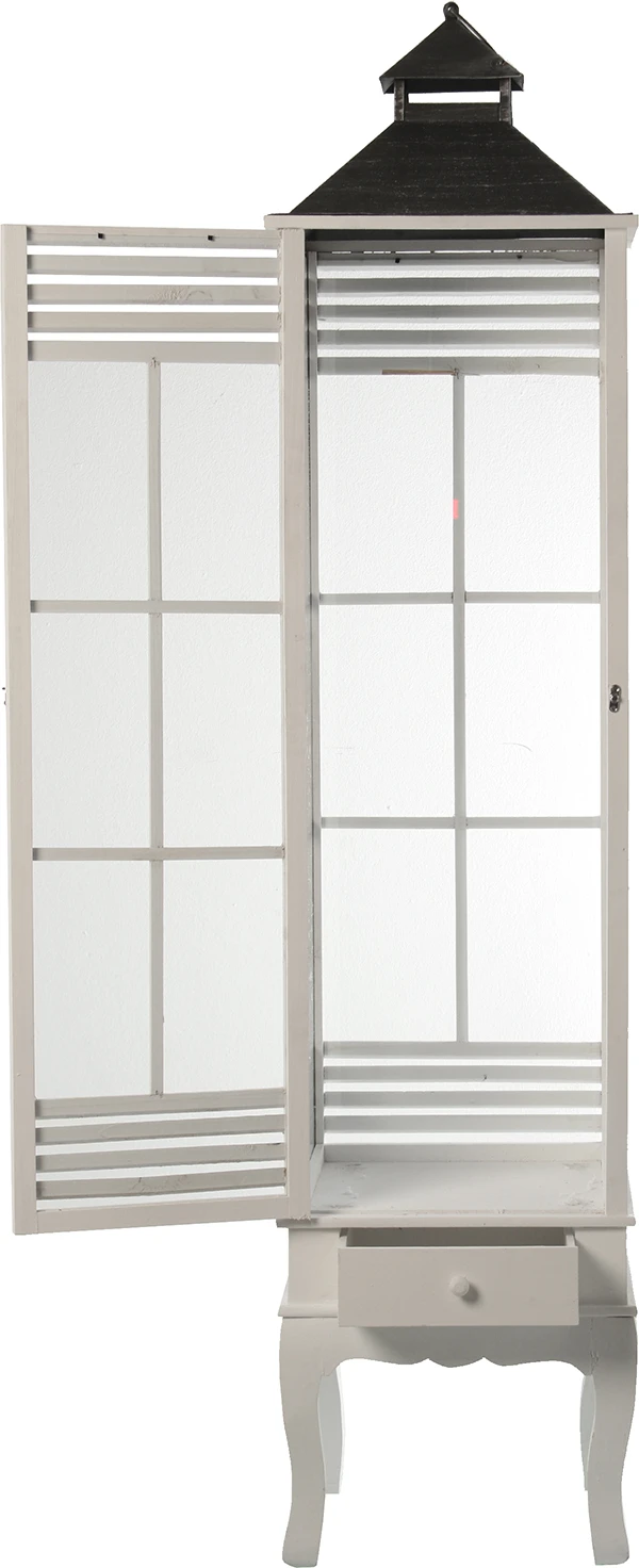 Set de 3 faroles portavelas de madera blanca y techo gris oscuro - Imagen 2