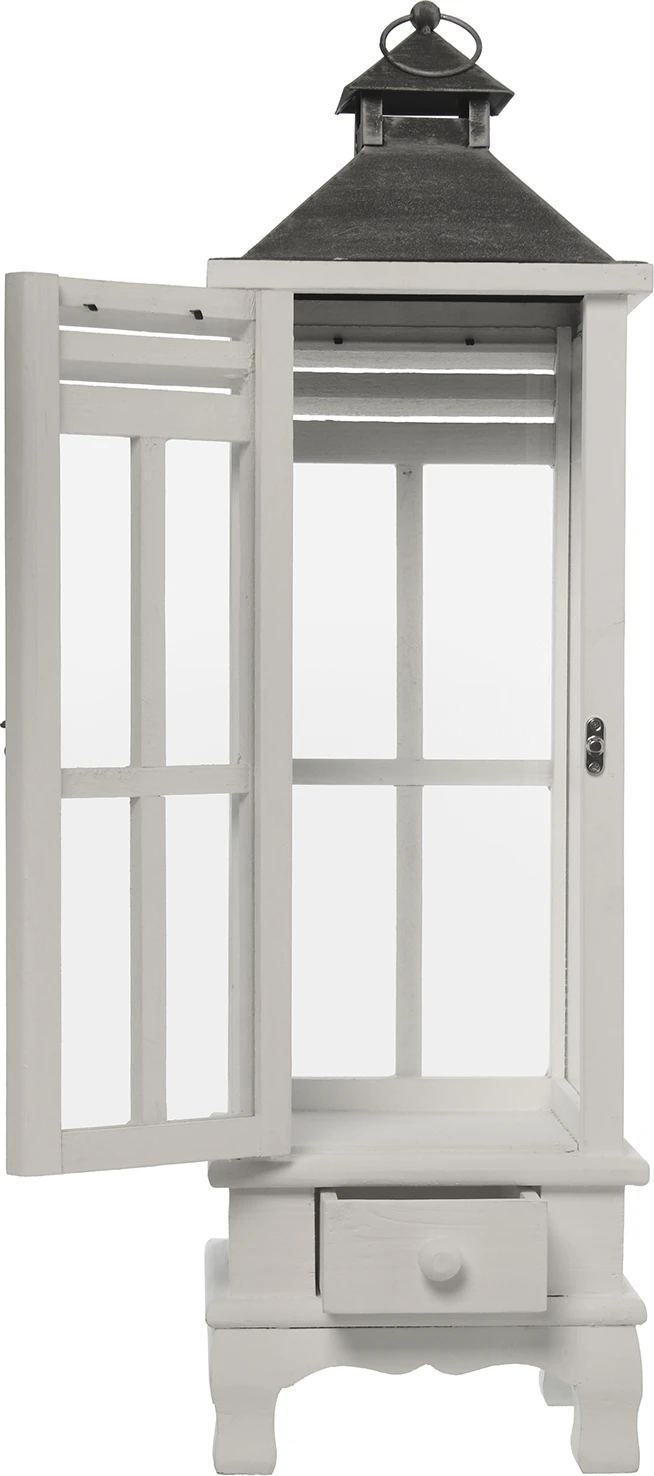 Set de 3 faroles portavelas de madera blanca y techo gris oscuro - Imagen 3