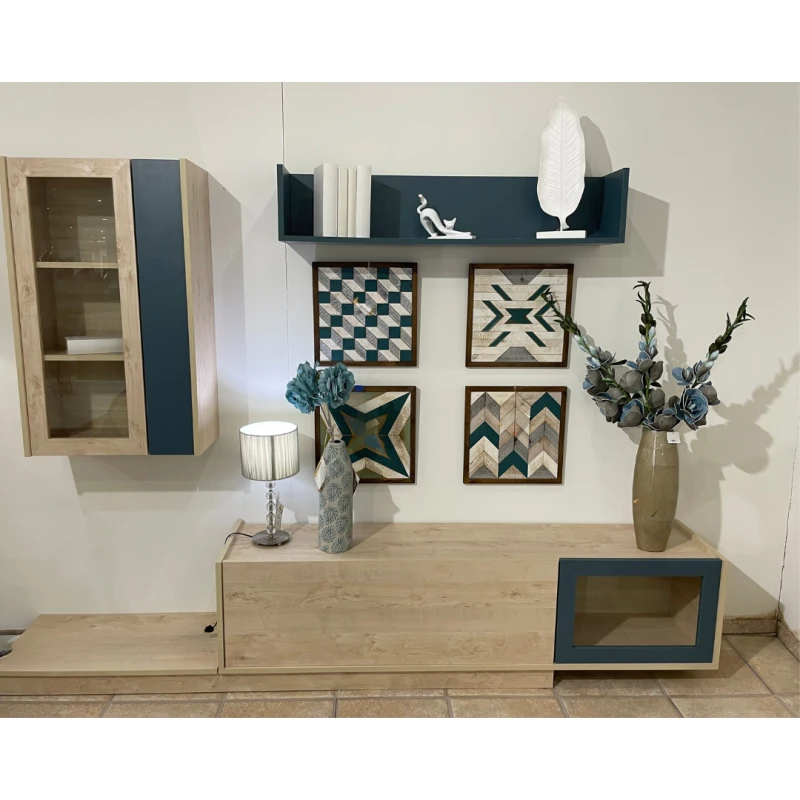 Composición de salón roble/azul