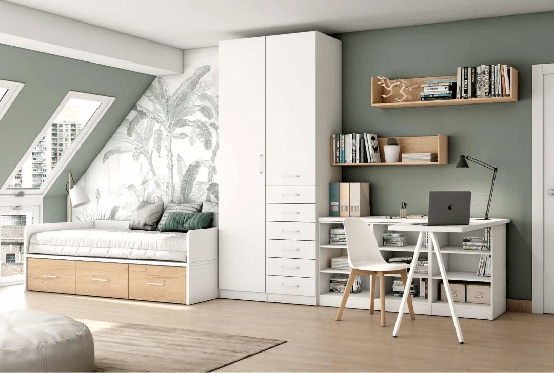 Dormitorio juvenil blanco/bambú - Imagen 2