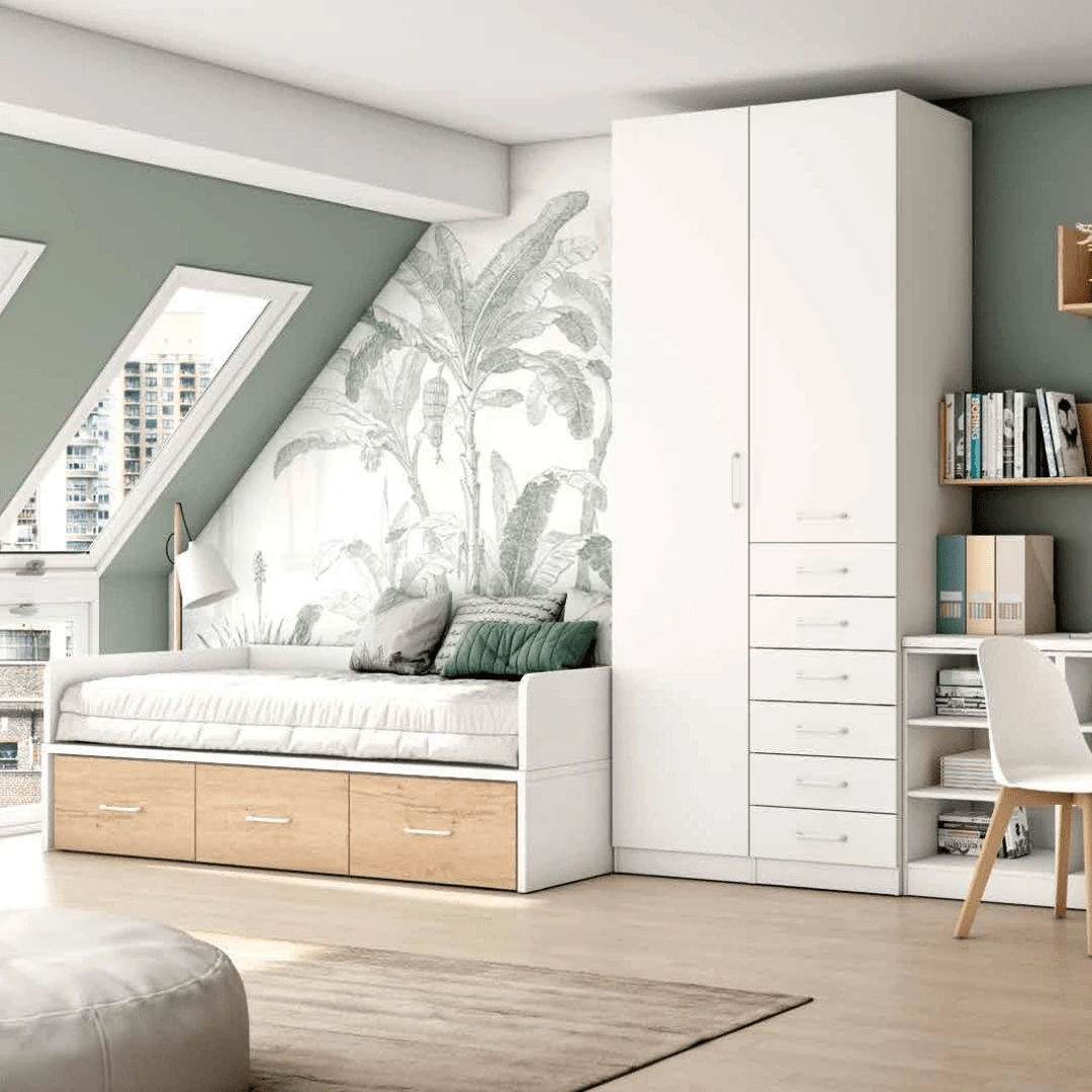 Dormitorio juvenil blanco/bambú