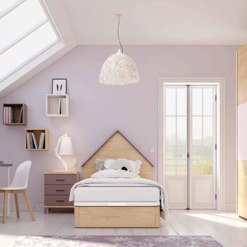 Dormitorio juvenil con canapé bambú/lila/malva