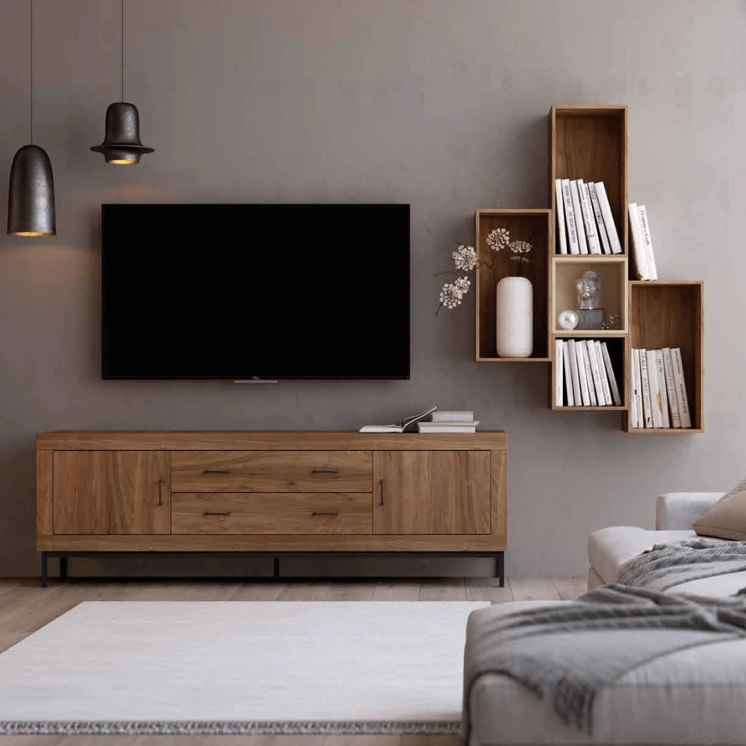 Mueble de TV + alto + cubo colgado java/perla