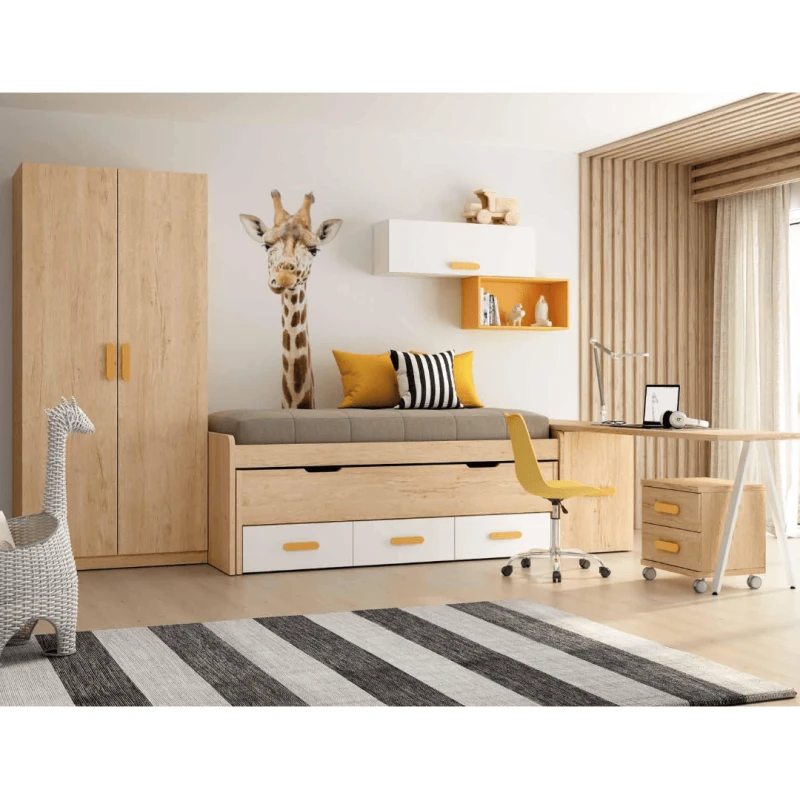 Dormitorio juvenil en tonos bambú, blanco y mostaza - Imagen 2