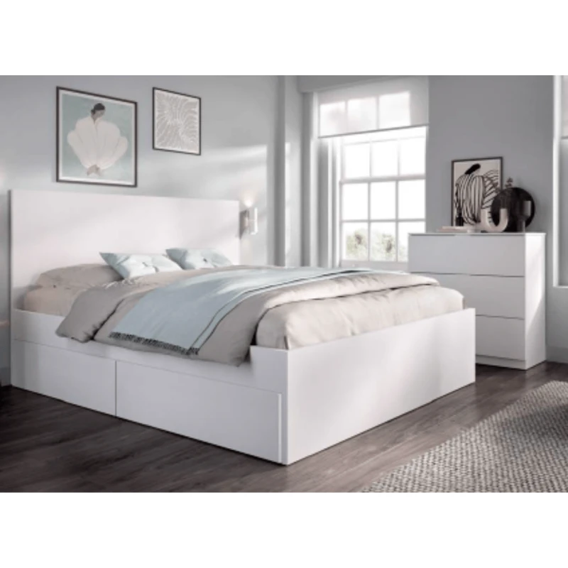 Cabecero + cama de 135/140x190 con 4 cajones + xifonier blanco