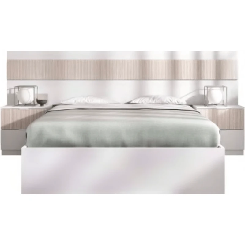 Cabezal + 2 mesitas alistonado/blanco + aro de cama de 135/140x190 cm