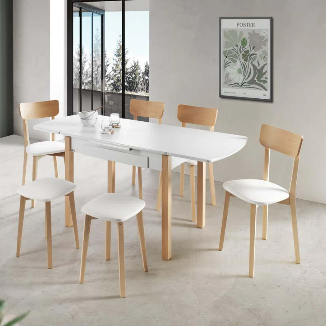 Taburete bajo de comedor con estructura de haya natural - Imagen 3