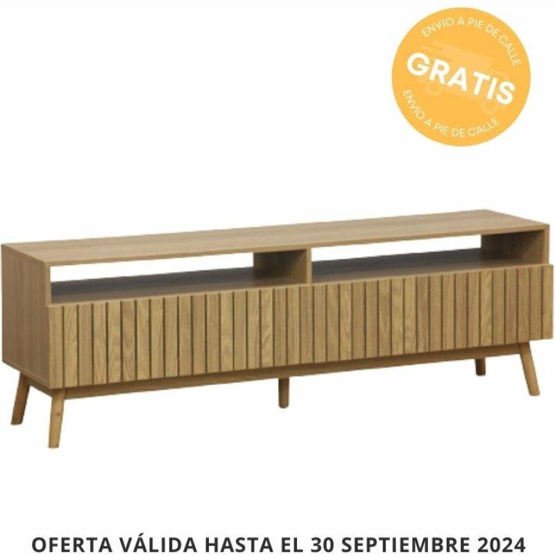 Mueble de TV con cajones y frente alistonado en oferta