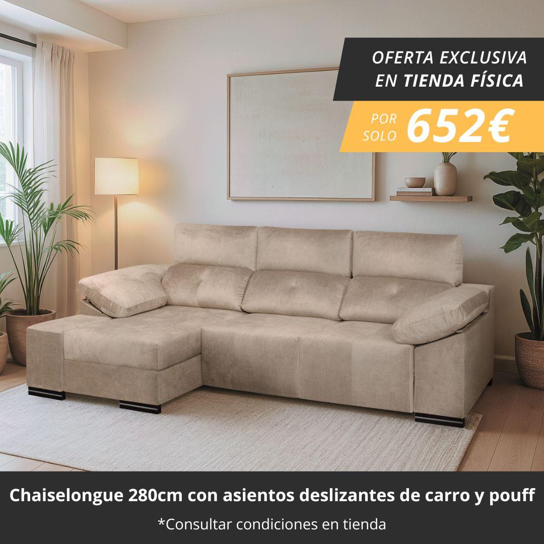 chaiselongue 280cm con asientos de carro y puff