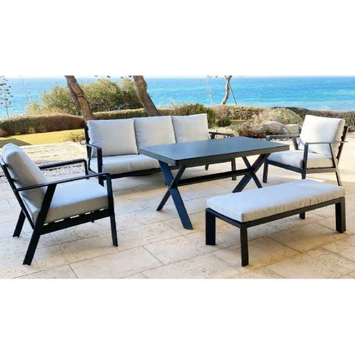 Conjunto de jardín en aluminio con mesa alta