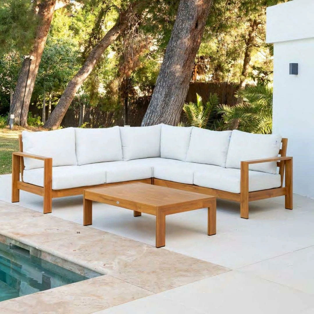 Sofá y mesa centro de aluminio imitación madera