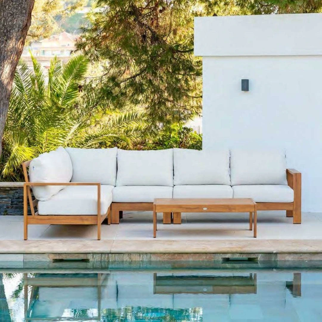 Sofá y mesa centro de aluminio imitación madera - Imagen 2