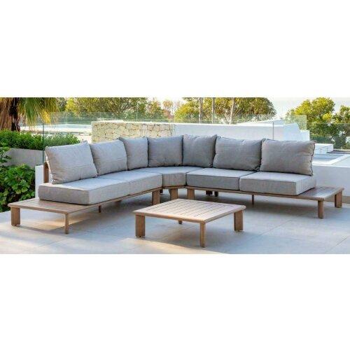 Rinconera de jardín y mesa de centro en aluminio imitación madera