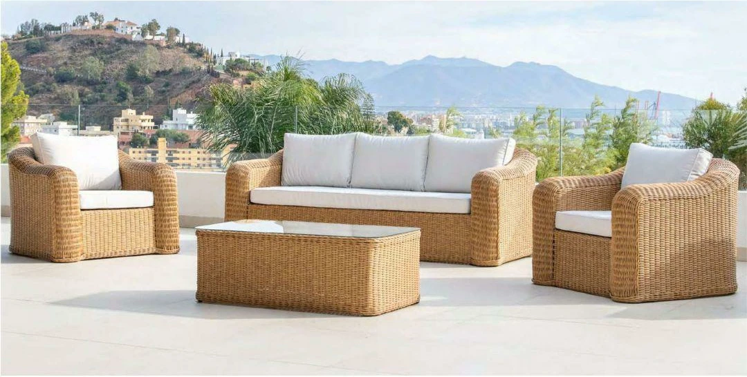 Set de jardín 5 plazas en aluminio trenzado con fibra sintética