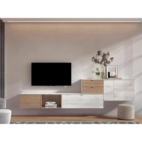 Modular salón colgado con frentes rayados