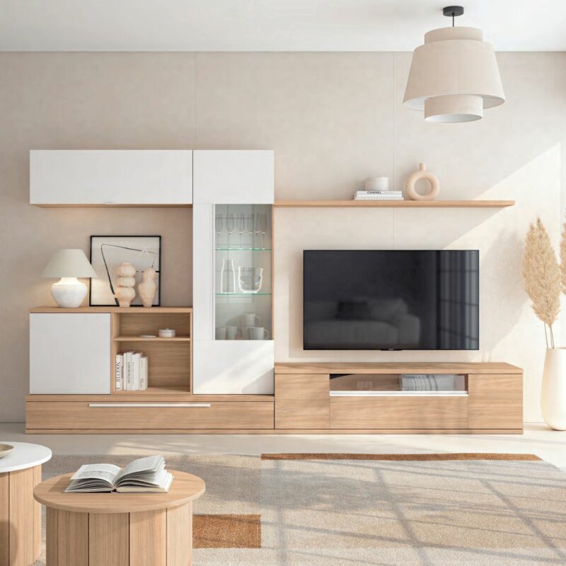 Modular salón con vitrina y hueco abatible