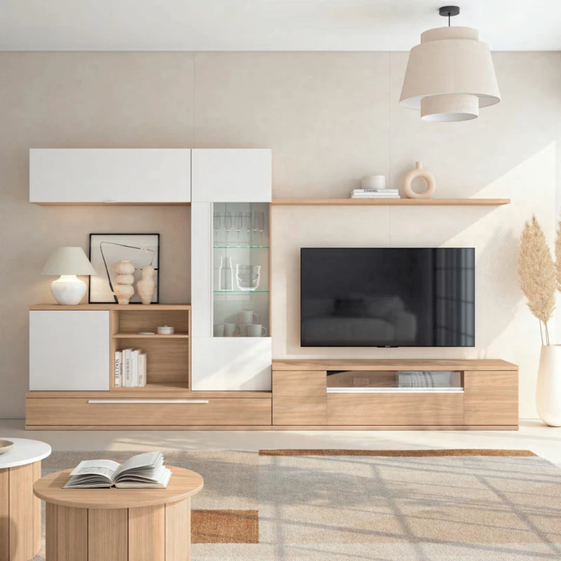 Modular salón con vitrina y hueco abatible