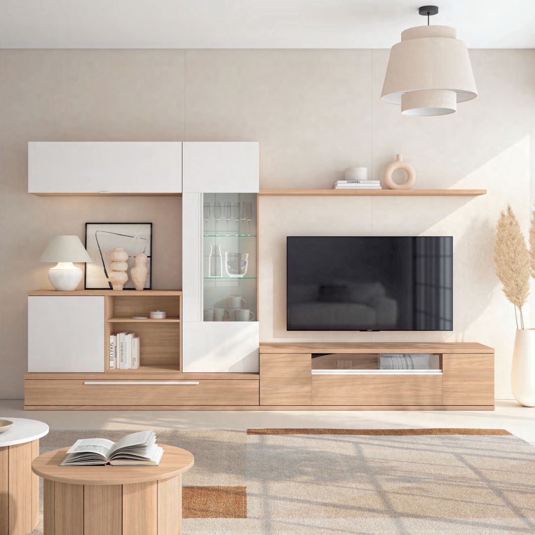 Modular salón con vitrina y hueco abatible