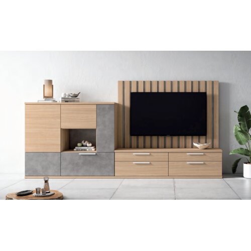 Composición salón con panel TV y vajillero