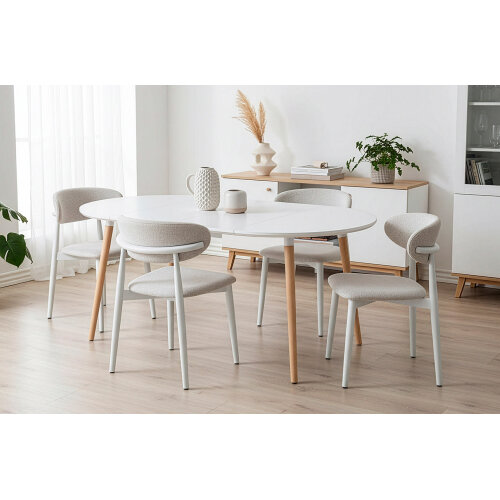 MESA COMEDOR EXTENSIBLE NORDIKA 100 - 140 - 180 CM BLANCO / HAYA.