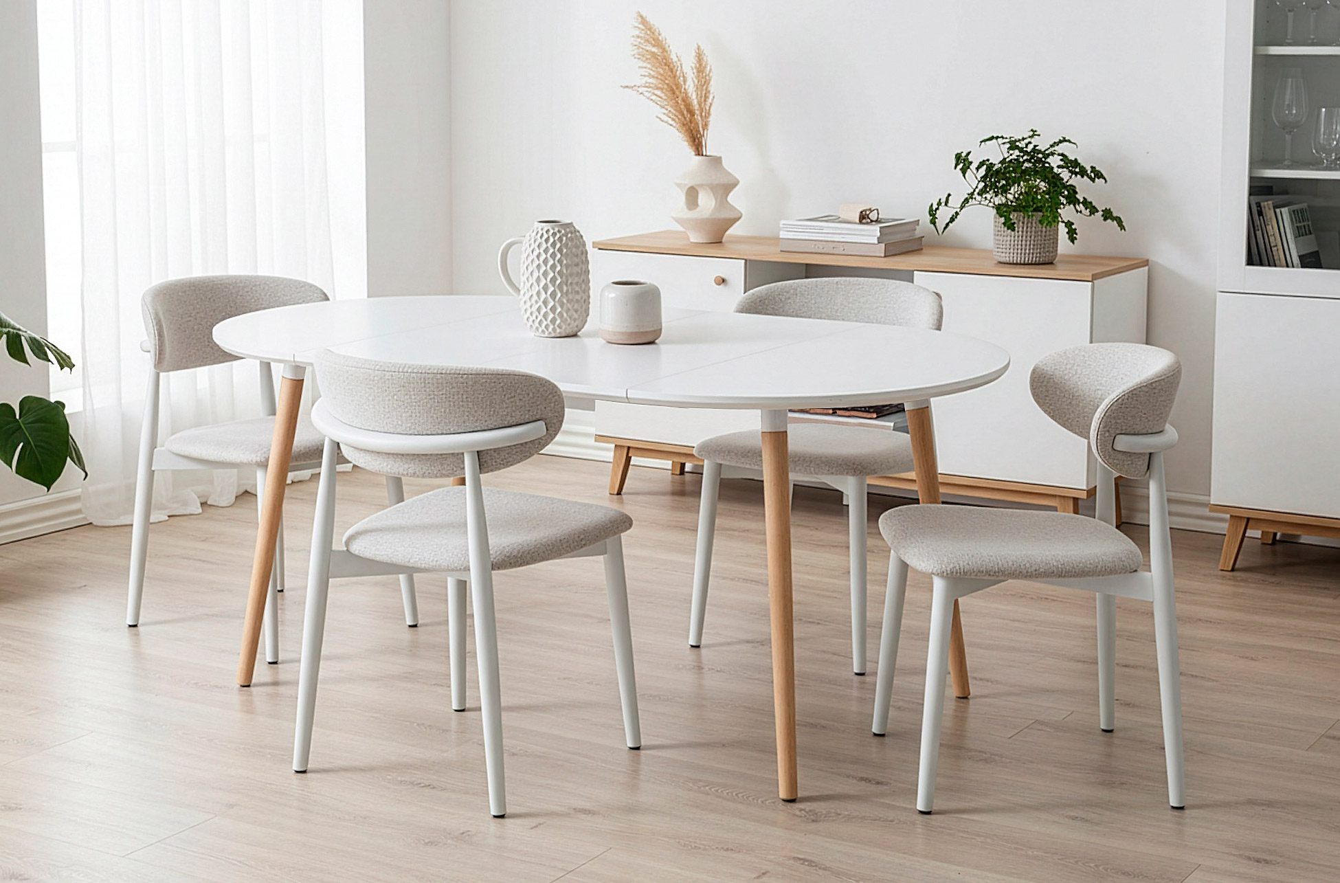 MESA COMEDOR EXTENSIBLE NORDIKA 100 - 140 - 180 CM BLANCO / HAYA.