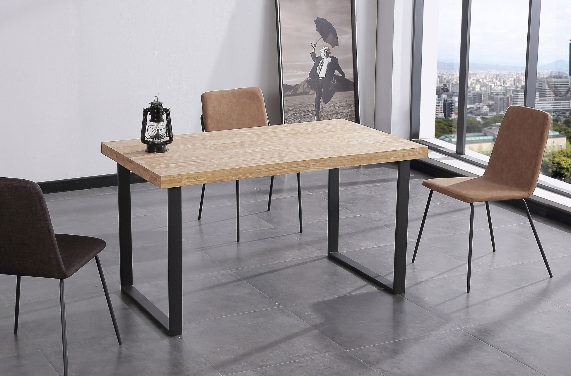 MESA COMEDOR FIJA NATURAL 140 x 80 CM ROBLE NORDISH / NEGRO.