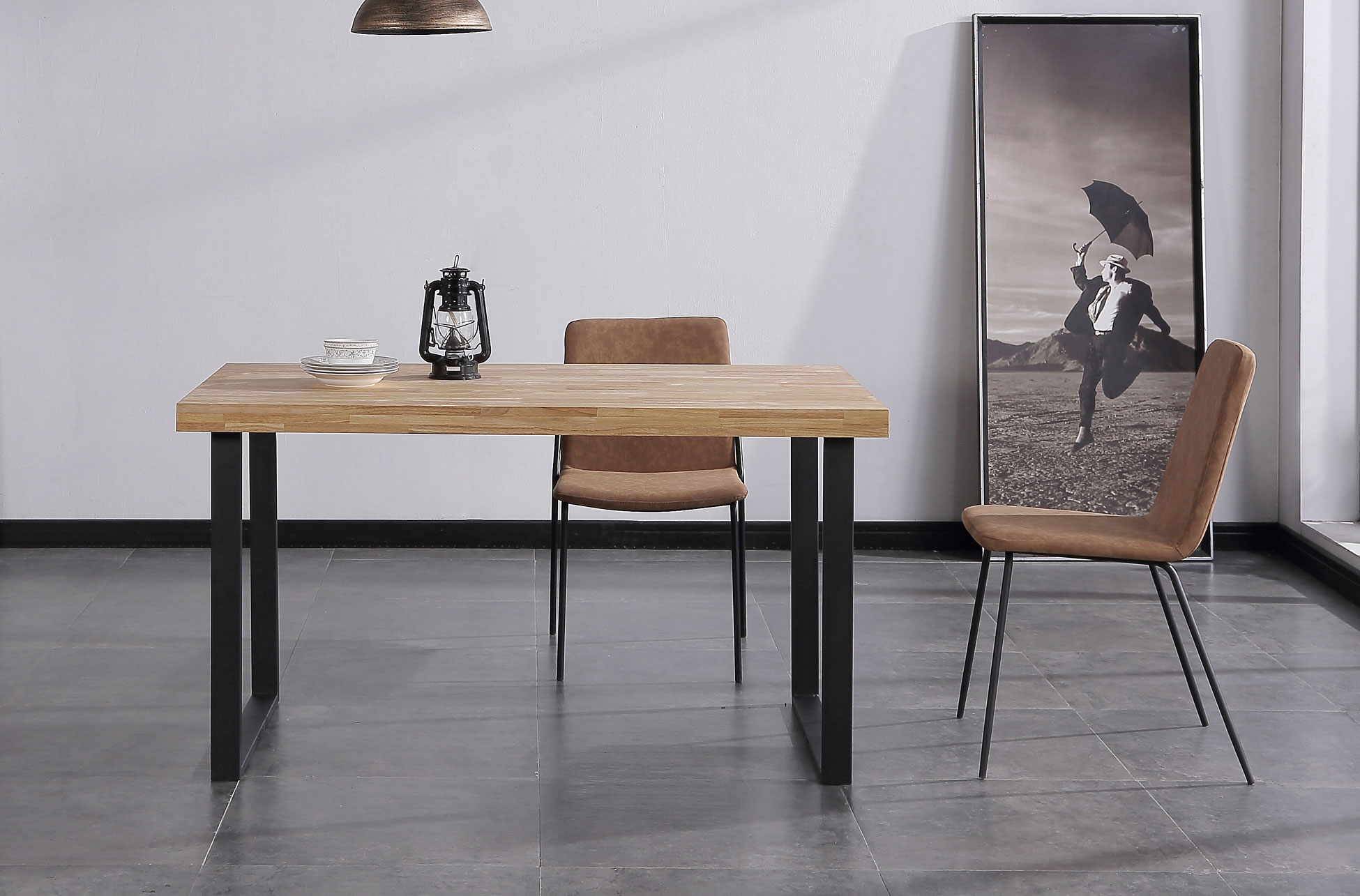 MESA COMEDOR FIJA NATURAL 140 x 80 CM ROBLE NORDISH / NEGRO. - Imagen 2