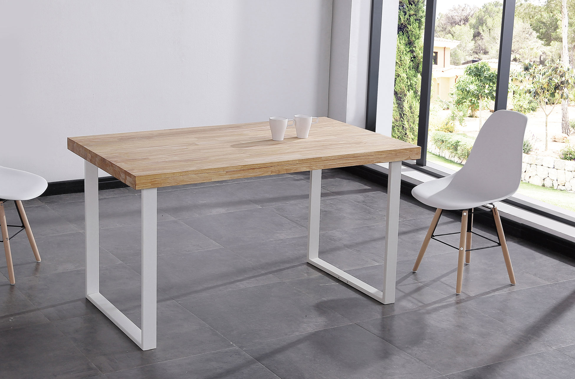 MESA COMEDOR FIJA NATURAL 140 x 80 CM ROBLE NORDISH / BLANCO.