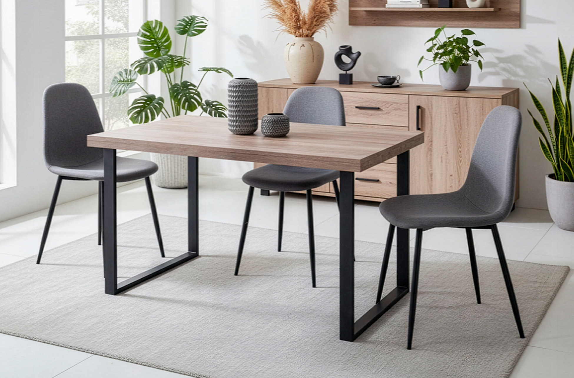 MESA COMEDOR FIJA NATURAL 140 x 80 CM ROBLE AMERICAN / NEGRO.