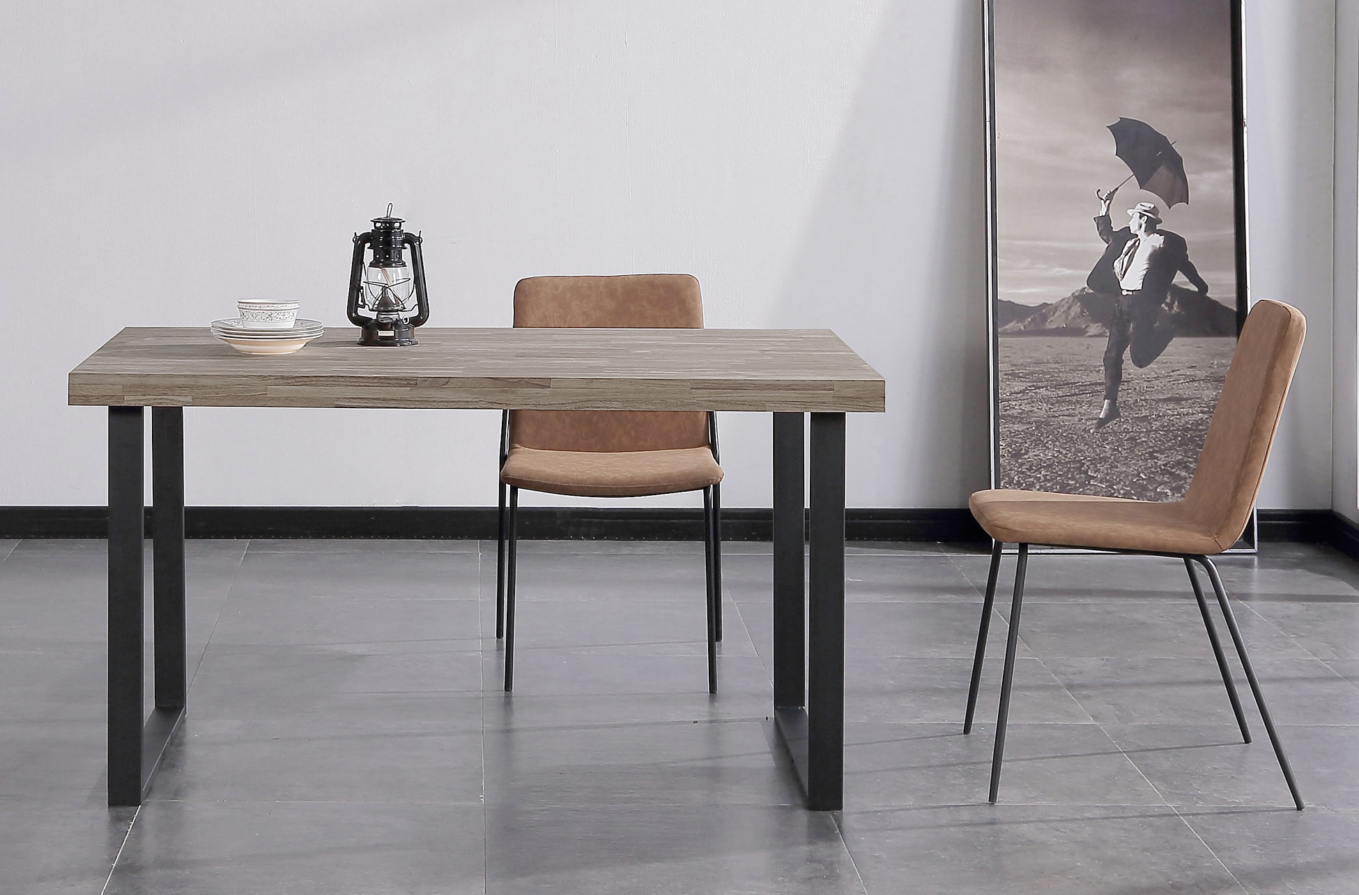 MESA COMEDOR FIJA NATURAL 140 x 80 CM ROBLE AMERICAN / NEGRO. - Imagen 3