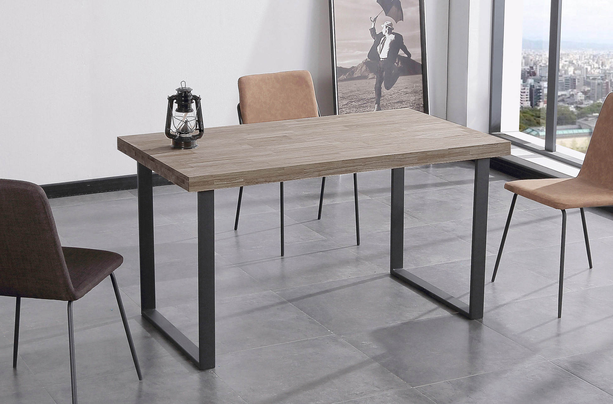 MESA COMEDOR FIJA NATURAL 140 x 80 CM ROBLE AMERICAN / NEGRO. - Imagen 4