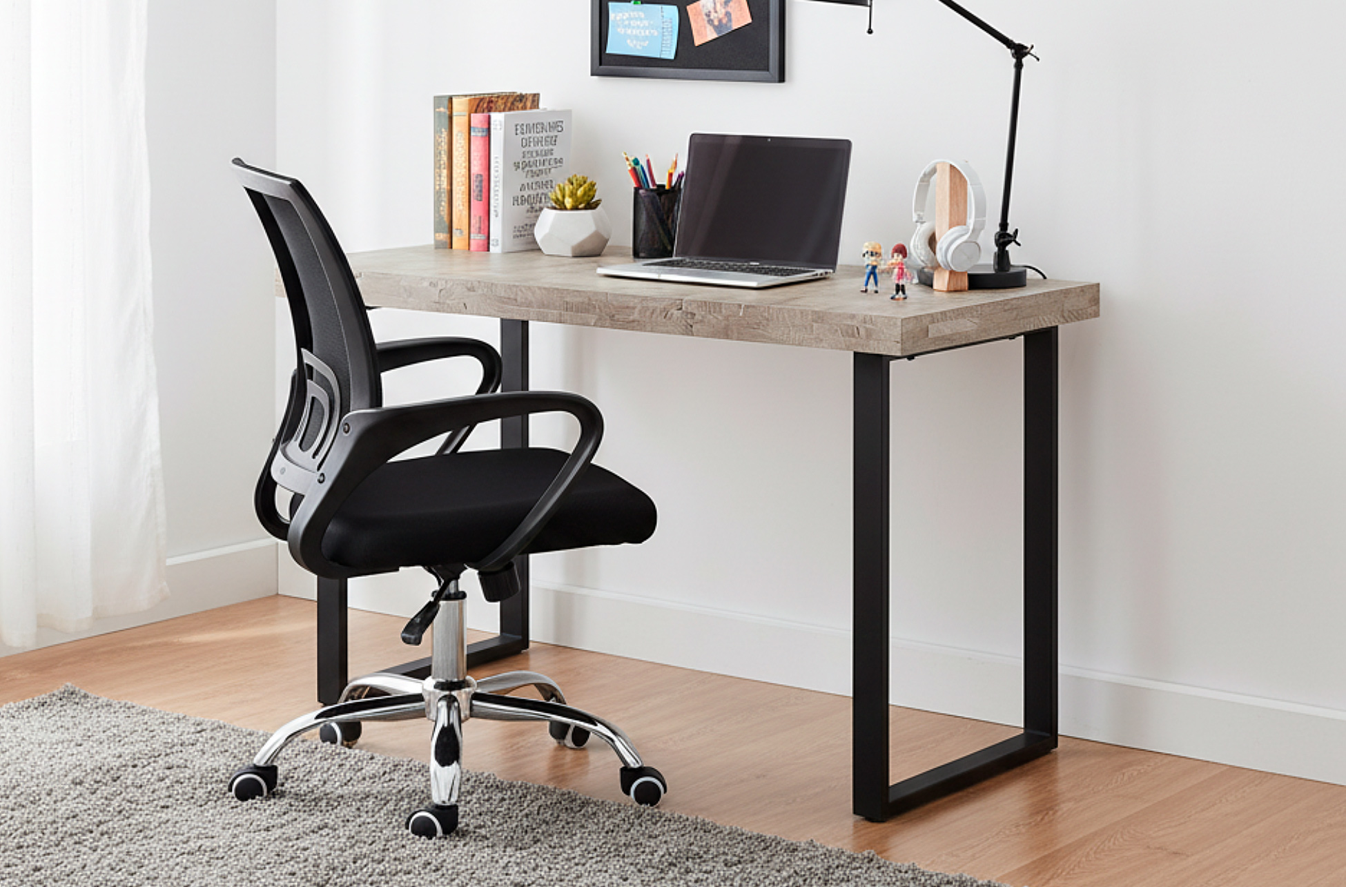 MESA ESTUDIO NATURAL 120 x 60 CM ROBLE AMERICAN / NEGRO.