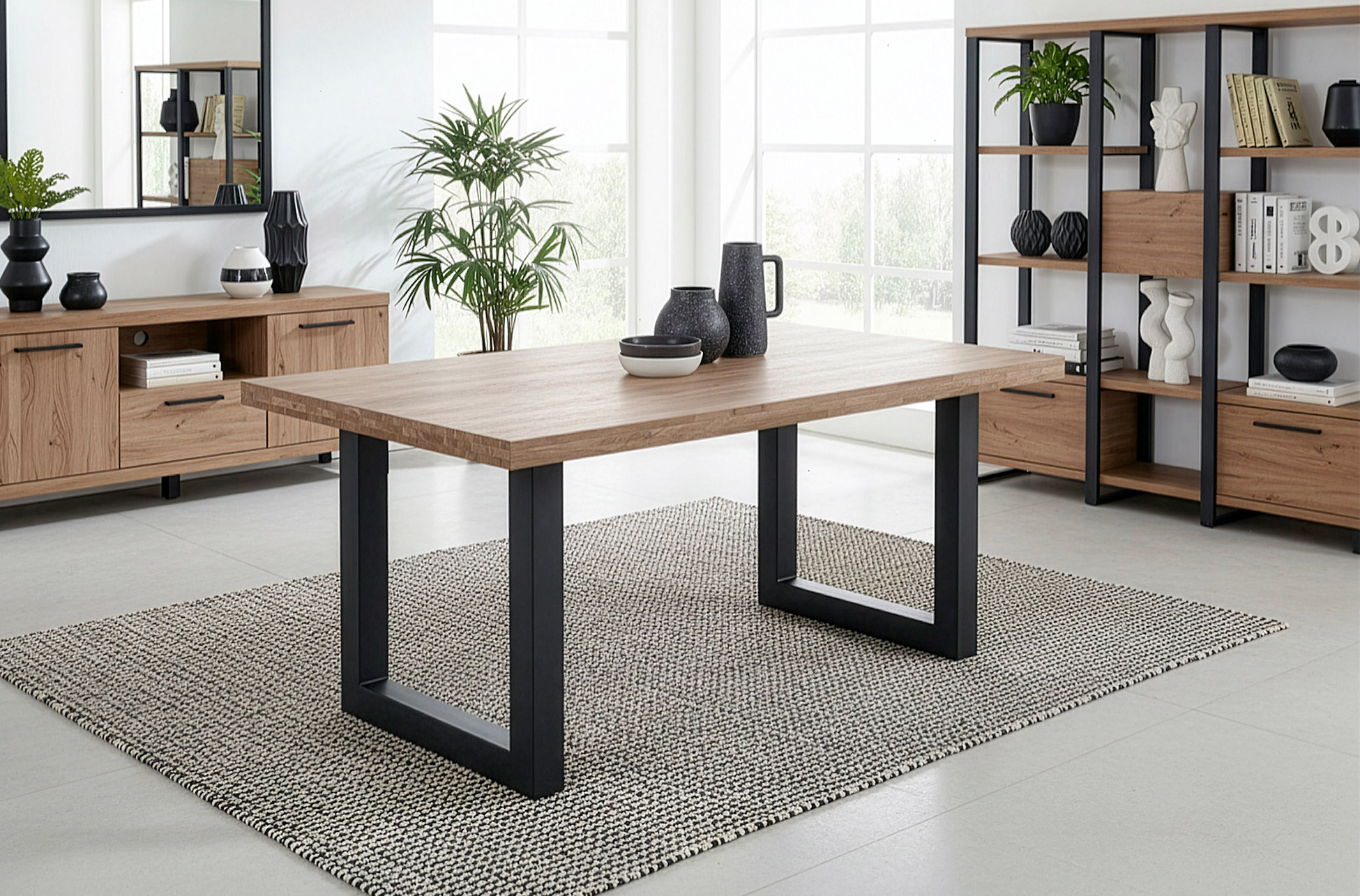 MESA COMEDOR FIJA LOFT 160 x 100 CM ROBLE AMERICAN / NEGRO.