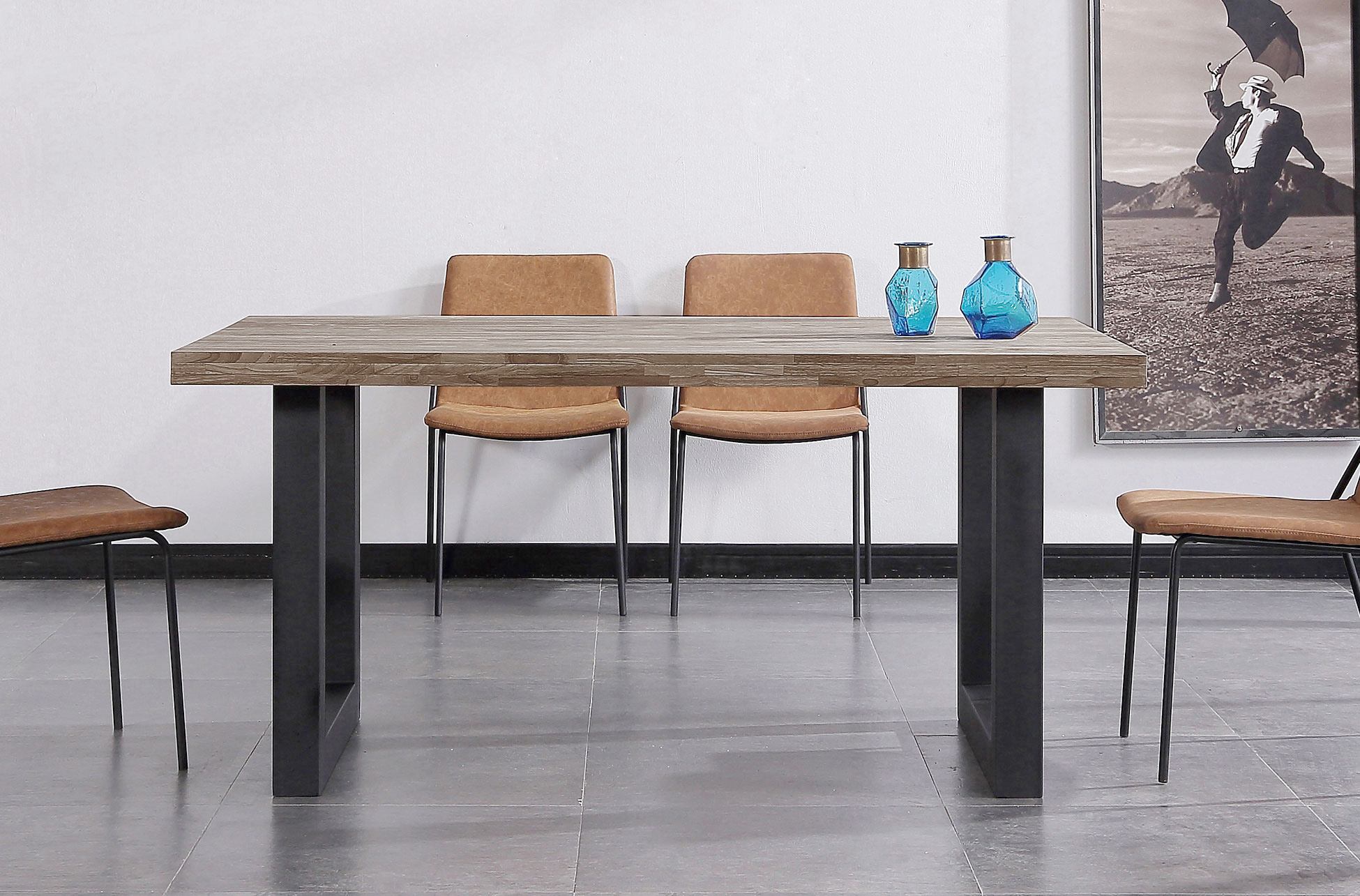 MESA COMEDOR FIJA LOFT 160 x 100 CM ROBLE AMERICAN / NEGRO. - Imagen 3