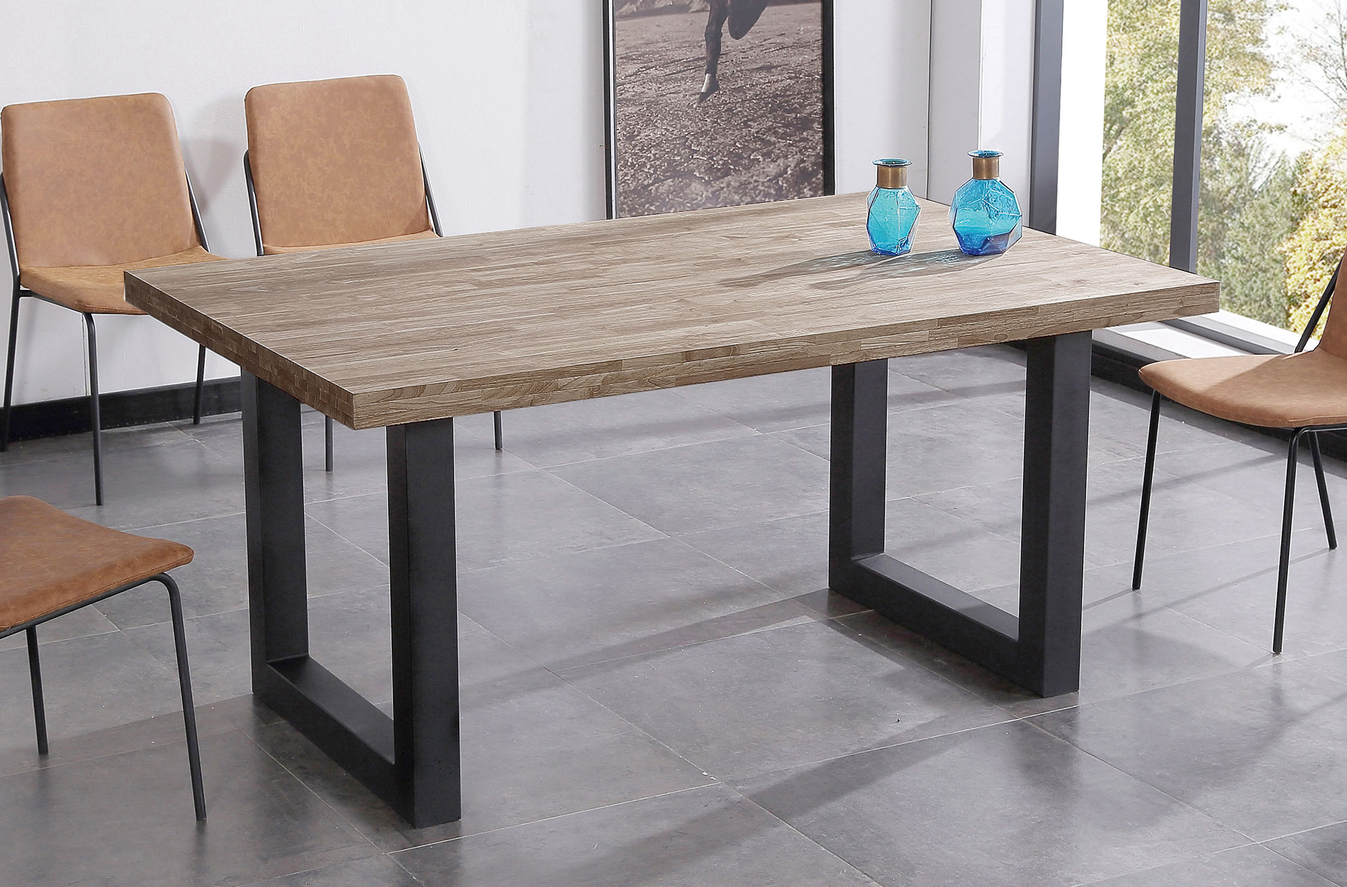 MESA COMEDOR FIJA LOFT 160 x 100 CM ROBLE AMERICAN / NEGRO. - Imagen 4